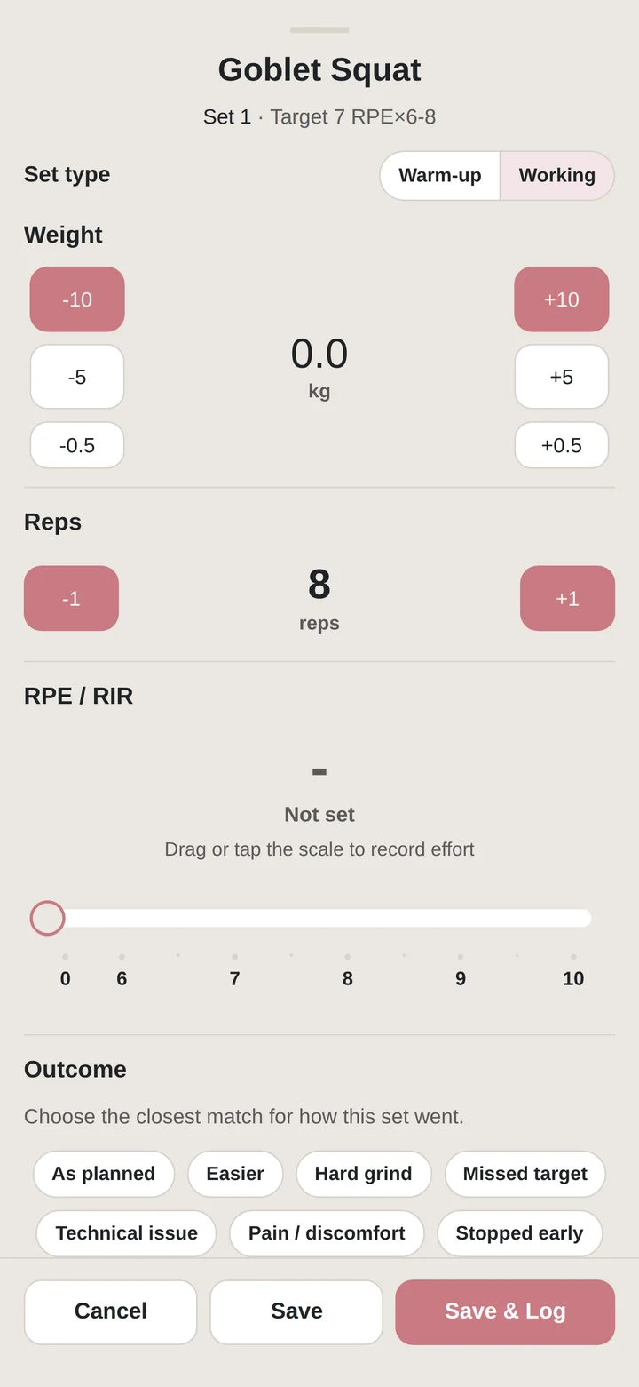 Lifty Fifty workout screen showing weight entry for a sample set